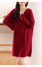 Load image into Gallery viewer, 100% Wool V-Neck Batwing Sleeve Knit Dress