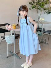 Load image into Gallery viewer, New Arrival Sweet Girls Dress For Summer 2 3 4 5 6 7 8 9 10 11 12 Year Sleeveless Solid Color Blue Child Dresses With Pockets