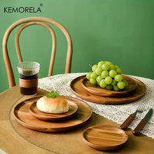 Load image into Gallery viewer, Handmade Acacia Wood Round Plate - Sushi, Dessert & Bread Dish