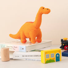 Load image into Gallery viewer, Knitted Orange Diplodocus Dinosaur Plush Toy
