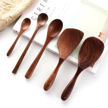 Load image into Gallery viewer, 1PC Black Walnut Rice Shovel Spoon Wooden Coffee Honey Tea Spoons Wood Stir Long Soup Scoop Desserts Condiment Kitchen Tableware