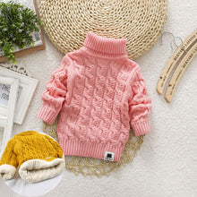 Load image into Gallery viewer, PHILOLOGY Plush inside pure color winter boy girl kid thick Knitted turtleneck shirts solid high collar pullover fluff sweater