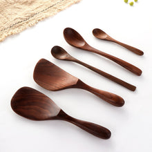 Load image into Gallery viewer, 1PC Black Walnut Rice Shovel Spoon Wooden Coffee Honey Tea Spoons Wood Stir Long Soup Scoop Desserts Condiment Kitchen Tableware