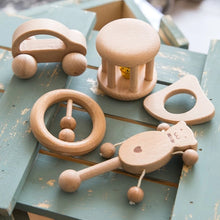 Load image into Gallery viewer, Montessori Baby Wooden Rattles & Rolling Bell