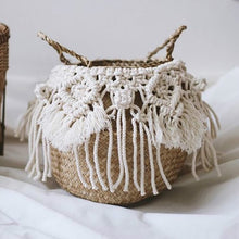 Load image into Gallery viewer, Macrame Tassel Wicker Basket