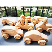 Load image into Gallery viewer, Montessori Wooden Building Blocks - Trees, Cars, Bridge - Unpainted Beech and Basswood