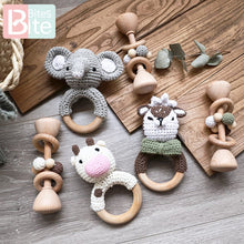Load image into Gallery viewer, Wood and Knit Animal Teether Rattles