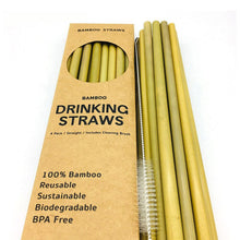 Load image into Gallery viewer, Bamboo Straws- 12 Pack with Cleaning Brush