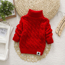 Load image into Gallery viewer, PHILOLOGY Plush inside pure color winter boy girl kid thick Knitted turtleneck shirts solid high collar pullover fluff sweater