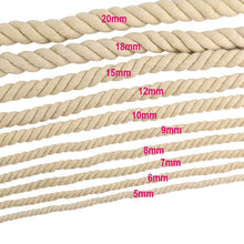 Load image into Gallery viewer, 2meter Beige 100% Cotton Three twisted Rope String Cord Twine Sash Craft 5mm-20mm Cotton Thick Cords For Handmade Decorative