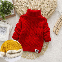 Load image into Gallery viewer, PHILOLOGY Plush inside pure color winter boy girl kid thick Knitted turtleneck shirts solid high collar pullover fluff sweater
