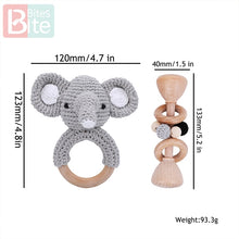 Load image into Gallery viewer, Wood and Knit Animal Teether Rattles