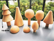 Load image into Gallery viewer, Montessori Wooden Building Blocks - Trees, Cars, Bridge - Unpainted Beech and Basswood