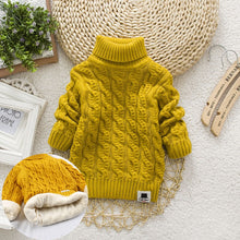 Load image into Gallery viewer, PHILOLOGY Plush inside pure color winter boy girl kid thick Knitted turtleneck shirts solid high collar pullover fluff sweater