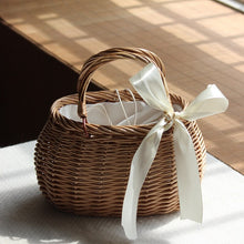 Load image into Gallery viewer, Handmade Woven Rattan Bag with Ribbon Bow & Top Handle