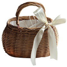 Load image into Gallery viewer, Handmade Woven Rattan Bag with Ribbon Bow & Top Handle