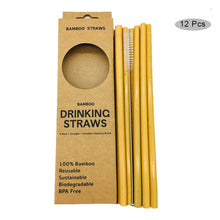 Load image into Gallery viewer, Bamboo Straws- 12 Pack with Cleaning Brush