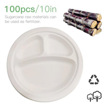 Load image into Gallery viewer, 100 Compostable Natural Sugar Cane Disposable Plates