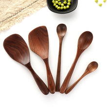 Load image into Gallery viewer, 1PC Black Walnut Rice Shovel Spoon Wooden Coffee Honey Tea Spoons Wood Stir Long Soup Scoop Desserts Condiment Kitchen Tableware