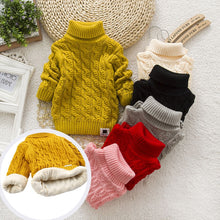 Load image into Gallery viewer, PHILOLOGY Plush inside pure color winter boy girl kid thick Knitted turtleneck shirts solid high collar pullover fluff sweater