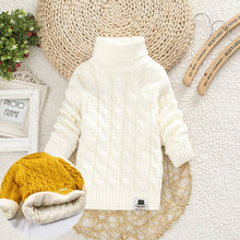 Load image into Gallery viewer, PHILOLOGY Plush inside pure color winter boy girl kid thick Knitted turtleneck shirts solid high collar pullover fluff sweater