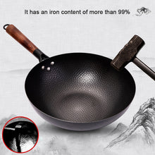 Load image into Gallery viewer, Konco Iron wok cast iron pan Non-coated Pot General use for Gas and Induction Cooker 32cm Chinese Wok Cookware Pan Kitchen Tools