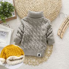 Load image into Gallery viewer, PHILOLOGY Plush inside pure color winter boy girl kid thick Knitted turtleneck shirts solid high collar pullover fluff sweater