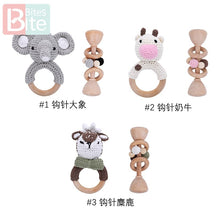 Load image into Gallery viewer, Wood and Knit Animal Teether Rattles