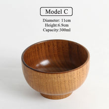 Load image into Gallery viewer, Japanese Style Wooden Bowl Tableware Original Soup/Salad Rice Noodles Bowls Food Container Wood Eating Bowl for Children Kids