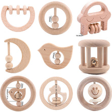 Load image into Gallery viewer, Montessori Baby Wooden Rattles & Rolling Bell