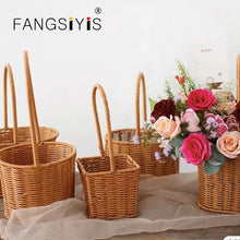Load image into Gallery viewer, Handmade Rattan Woven Flower Basket with Handle
