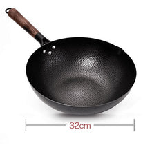 Load image into Gallery viewer, Handmade Iron Pot 32CM Frying Pan Uncoated Health Wok Non-Stick Pan Gas Stove Induction Cooker Universal Wood Cover Iron Wok
