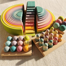 Load image into Gallery viewer, Wooden Pastel Rainbow Stacking Blocks, Peg Dolls, and Sorting Balls for Kids Play