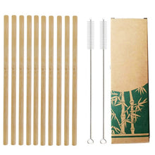 Load image into Gallery viewer, Bamboo Straws- 10 Pack with Cleaning Brush