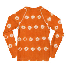 Load image into Gallery viewer, Orange Starburst Kids Rash Guard