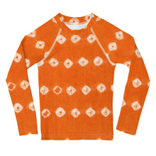Load image into Gallery viewer, Orange Starburst Kids Rash Guard