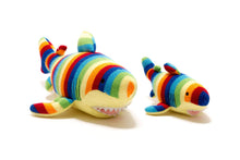 Load image into Gallery viewer, Knitted Shark Plush Toy in Bright Stripes
