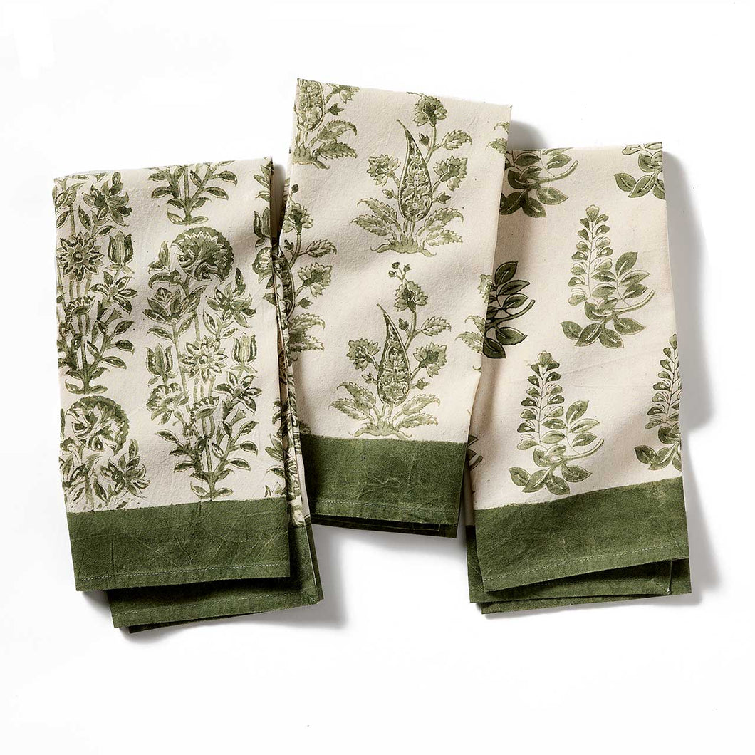 Fern Garden Kalamkari Hand Towels - Set of 3
