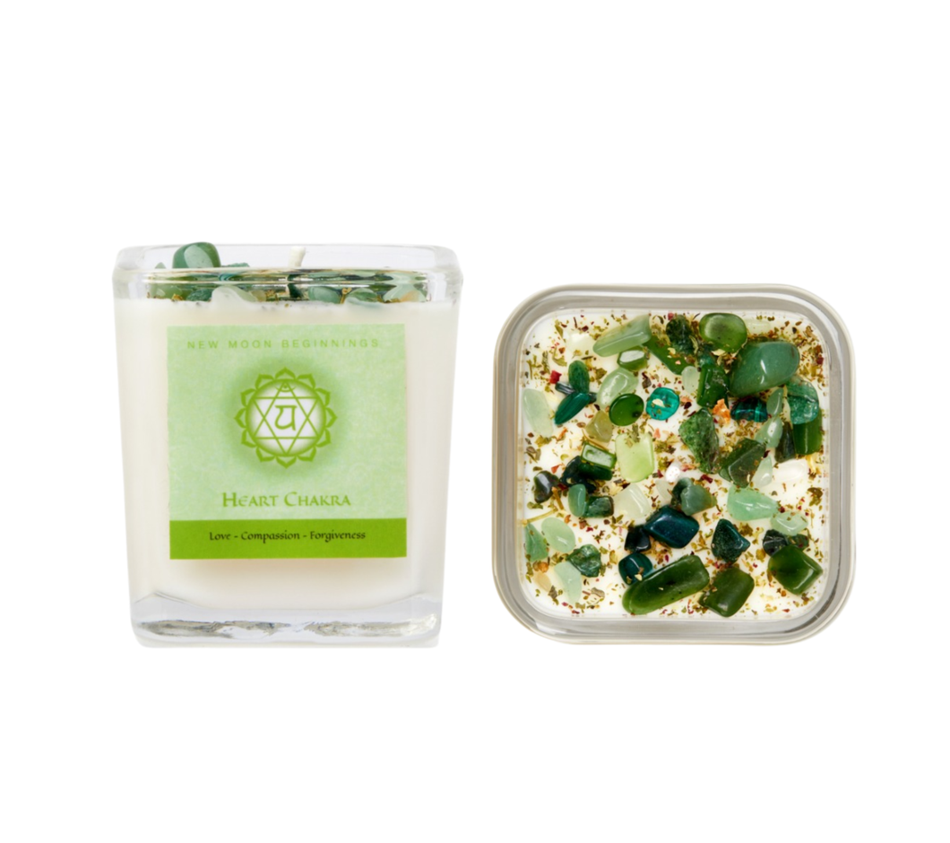 Heart Chakra Candle - Soy Candle - Herb & Crystal Candles