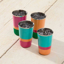 Load image into Gallery viewer, Multicolor Bright Stripe Steel Cups - Set of 4
