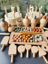 Load image into Gallery viewer, Kids Montessori Toy Wooden Sorting Cups with Beads Sensory Popsicles Waffle Birthday Cake with Digital Candle
