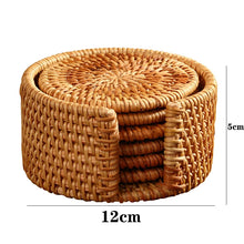 Load image into Gallery viewer, KEMORELA 1PC Round Natural Rattan Coasters Bowl Pad Handmade Padding Cup Mat Insulation Placemats Kitchen Decoration Accessories
