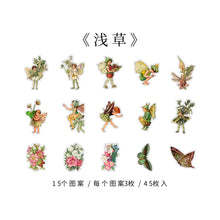 Load image into Gallery viewer, Yoofun 45pcs/box Fairy butterflies Waterproof PET Stickers Vintage Flower Elfin Decorative Label for Scrapbooking Journal DIY
