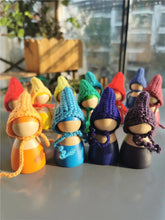 Load image into Gallery viewer, Wooden Peg Dolls with Crochet Hats, Rainbow Set

