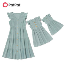 Load image into Gallery viewer, PatPat New Arrival Summer Cotton Solid Ruffle Matching Dresses Matching Outfits Mommy and Me Mother and Children&#39;s Clothing
