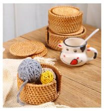 Load image into Gallery viewer, Handmade Round Rattan Coaster - Heat-Resistant Cup Mat
