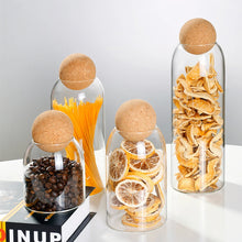 Load image into Gallery viewer, Transparent Lead-free Glass Bottle With Ball Cork Lid Storage Jar Tank Sealed Tea Cans Dried Fruit Cereal Snacks Coffee Contains
