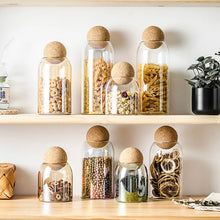 Load image into Gallery viewer, Transparent Lead-free Glass Bottle With Ball Cork Lid Storage Jar Tank Sealed Tea Cans Dried Fruit Cereal Snacks Coffee Contains
