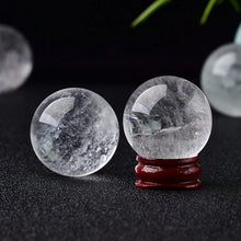 Load image into Gallery viewer, Clear Quartz Sphere with Wooden Stand, Natural, 30mm
