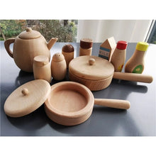 Load image into Gallery viewer, Kids Montessori Wood Toy Unpaint Sensory Teapot Pan Wooden Sauce Seasoning Bottle Early Learning
